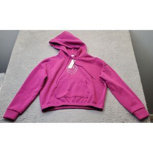 No Comment Hoodie Womens Medium Pink Fleece Crop Rhinestone‎ Drawstring Pullover